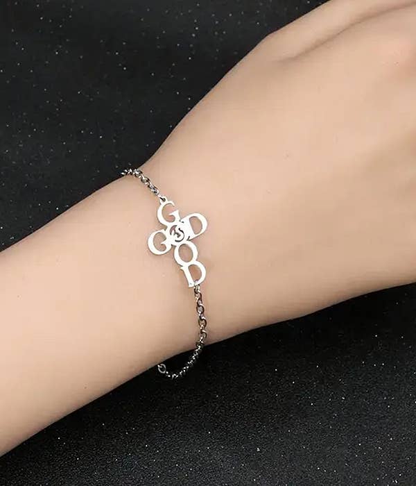 ( B398 )  STAINLESS STEEL CROSS BRACELET - GOD IS GOOD